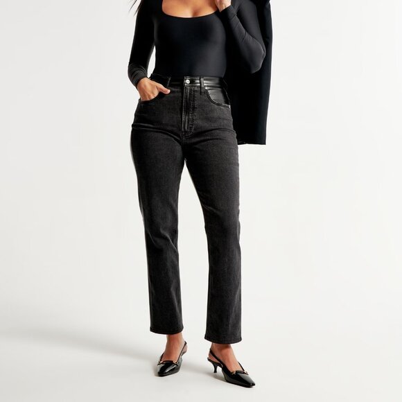 Abercrombie Mixed Fabric Curve Love High Rise Ankle Straight Jean - NWT, 26S - Picture 1 of 6